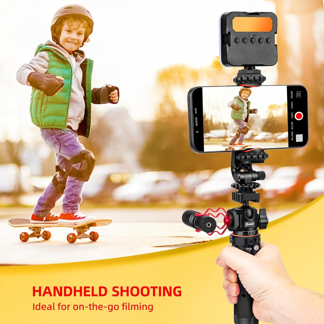 Zeadio Robustes Stativ-Set, 1/4" Adapter Stativgewinde, mit Handyhalter und Action-Cam-Adapter für i