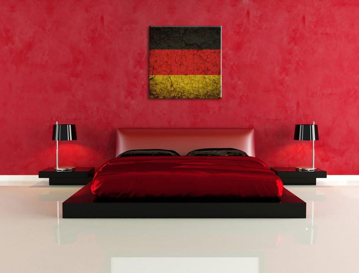Deutschlandfahne, Format: 70x70 auf Leinwand, XXL riesige Bilder fertig gerahmt mit Keilrahmen, Kuns
