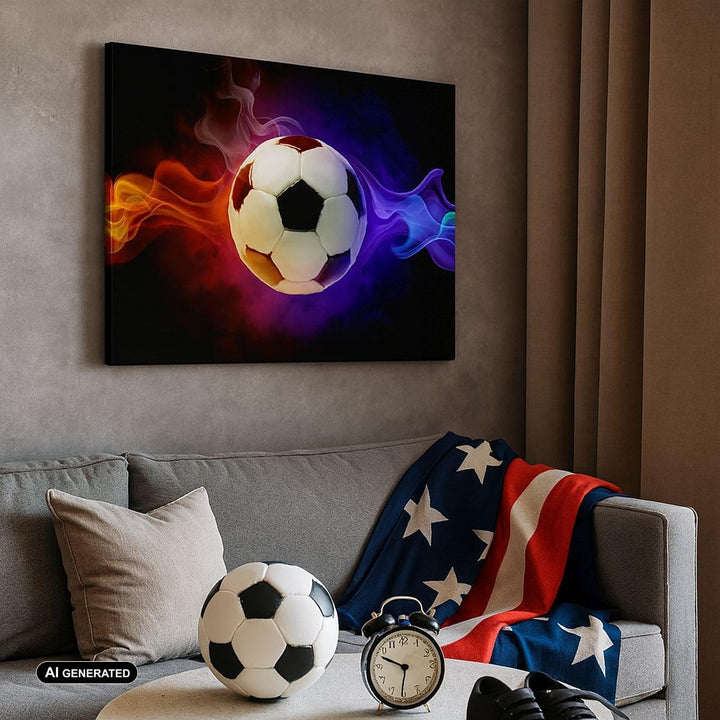 Bilder auf Leinwand Abstrakt ball flamme fussball Leinwandbild 70x50cm Wandbilder Dekoration Wohnzim