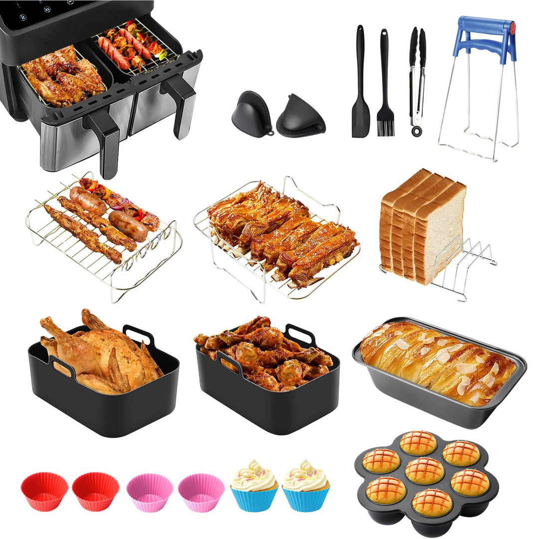 19PCS Zubehör Heissluftfritteuse für Ninja Foodi AF400EU AF300EU AF500EU, Airfryer Zubehör Silikonfo