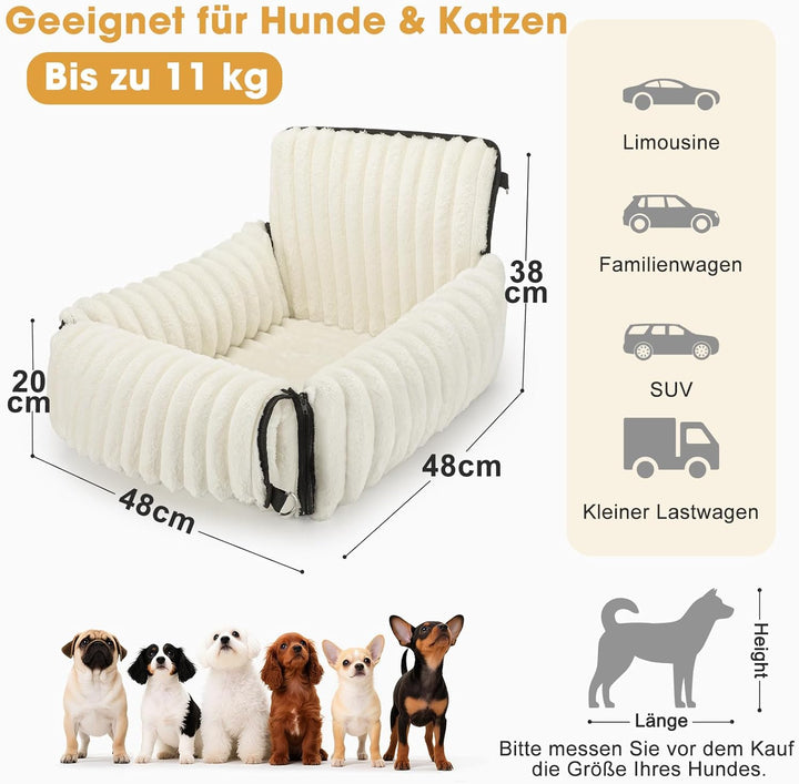 MIXJOY Hunde Autositz für kleine bis mittlere Hunde, Waschbarer Ansteckbare Leine verdickter Memory-