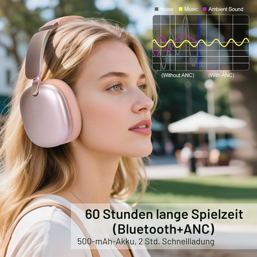 C6 Aktive Noise-Cancelling-Kopfhörer, Drahtlose Over-Ear Bluetooth-Kopfhörer, 60 Stunden Spielzeit,
