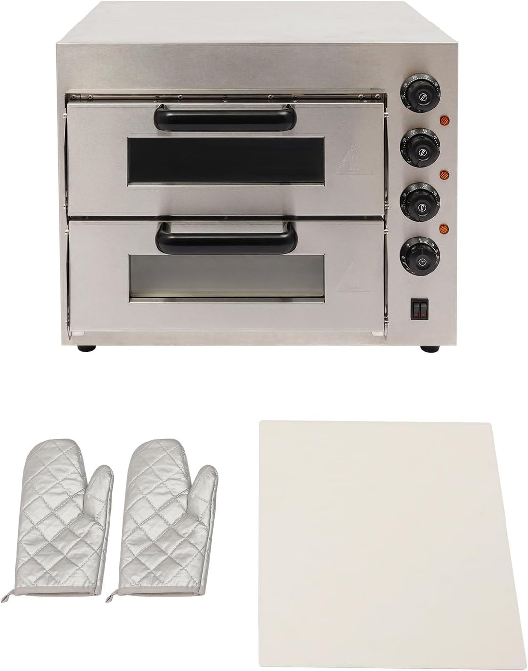 Doppelstock Pizzaofen aus Edelstahl, 3000W Pizzaofen, Elektrisch Pizzabackofen, Mehrzweck-Pizzamaker