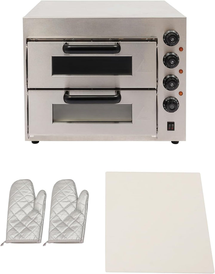 Doppelstock Pizzaofen aus Edelstahl, 3000W Pizzaofen, Elektrisch Pizzabackofen, Mehrzweck-Pizzamaker