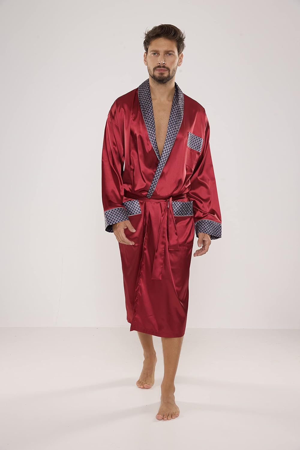 FOREX Lingerie edler und hochwertiger Satin-Bademantel Herren-Mantel im tollen Design M Bordeaux, M