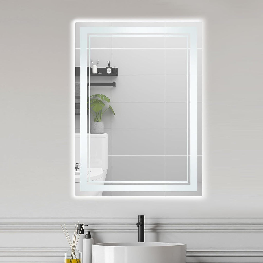 Badezimmer Wandspiegel, 70x50cmBadspiegel mit Beleuchtung, LED Badezimmerspiegel mit Touch-Schalter