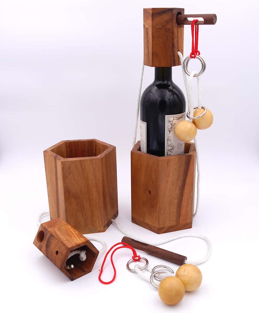 ROMBOL Flaschentresor - Edles Denkspiel aus Holz für grosse Flaschen, Modell:4 4 10 cm x 10 cm x 16