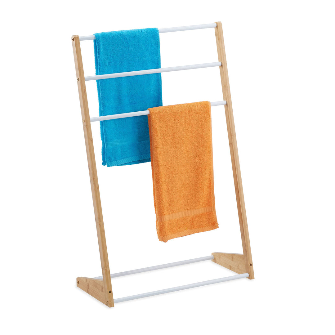 Relaxdays Handtuchhalter stehend, 3 Handtuchstangen, Bad, Schlafzimmer, HBT: 98 x 62 x 30 cm, Bambus