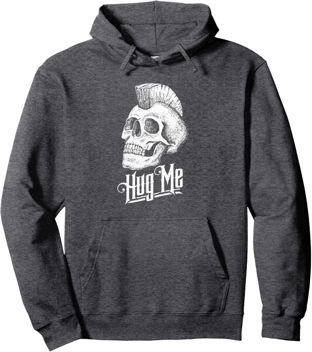 Hug Me! Mohawk Skull Funny Punk Sketch Graphic Pullover Hoodie