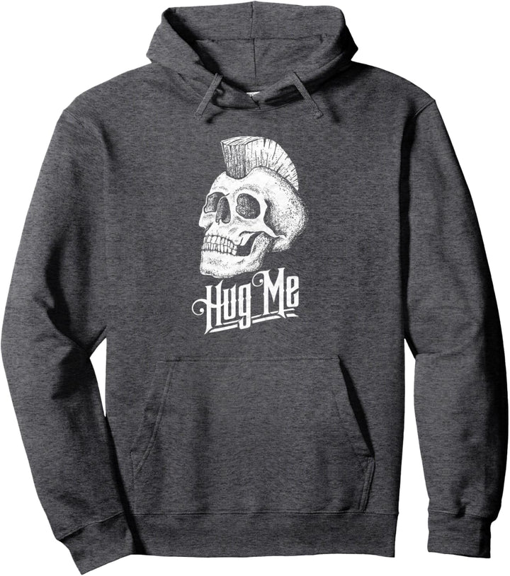 Hug Me! Mohawk Skull Funny Punk Sketch Graphic Pullover Hoodie
