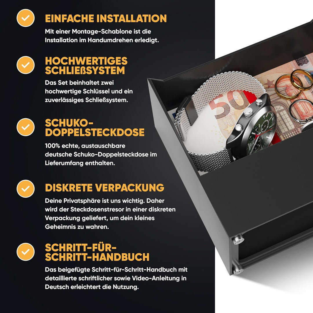 Elder Welder® Steckdosentresor | kompatibel mit jeder Schuko Doppelsteckdose | Wandtresor zum Einmau