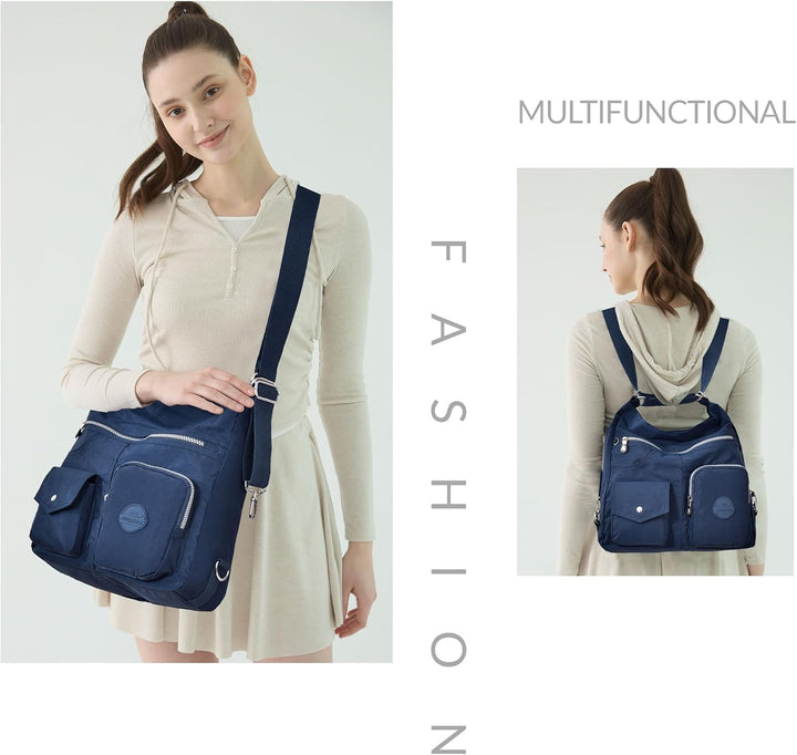 Multipurpose Hobo Purse for Women with Antitheft RFID, Waterproof Nylon Crossbody Bag Shoulder Handb