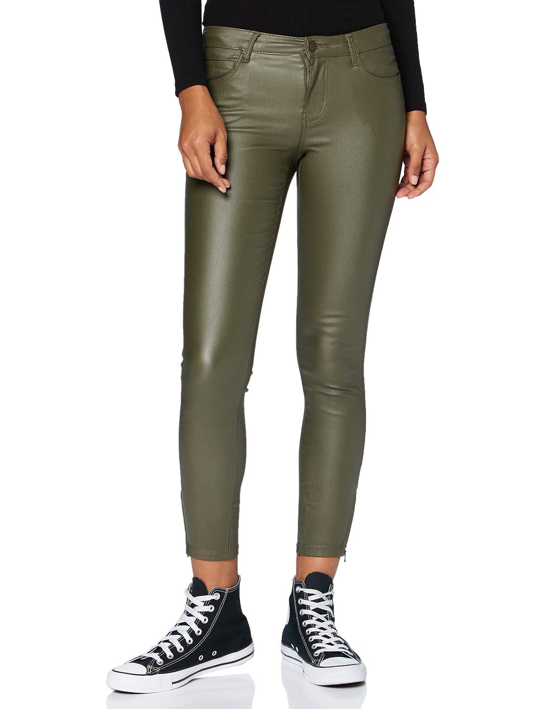 NOISY MAY Damen NMKIMMY NW Skinny Coated Pants S Hose, Kalamata, S/30