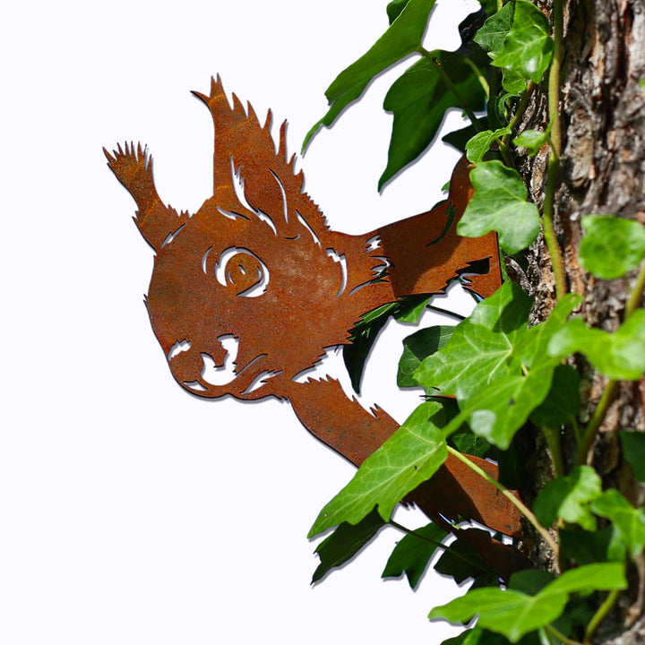 Steelmonks Gartendeko aus Rost: Eichhörnchen Baumstecker aus Cortenstahl – Langlebige Rostfigur für