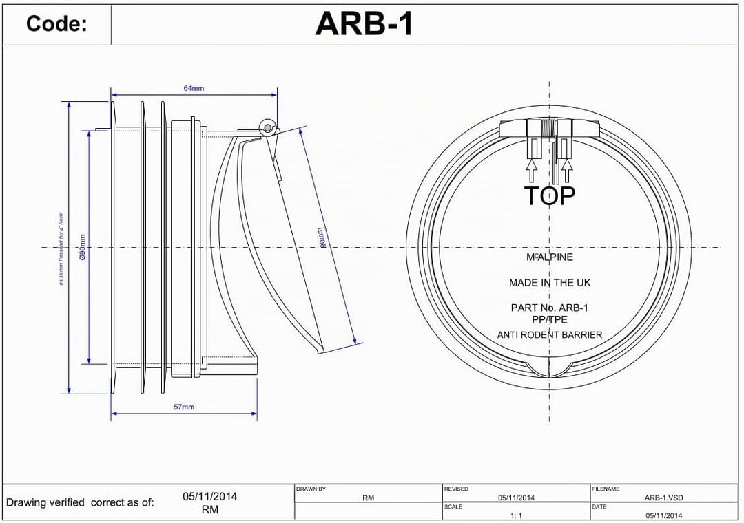 Mcalpine Nagersperre ARB-1 Anti-Cross-Flow und Nagetier-Absperrventil, Schwarz