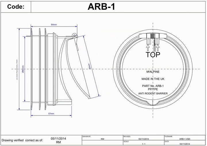 Mcalpine Nagersperre ARB-1 Anti-Cross-Flow und Nagetier-Absperrventil, Schwarz