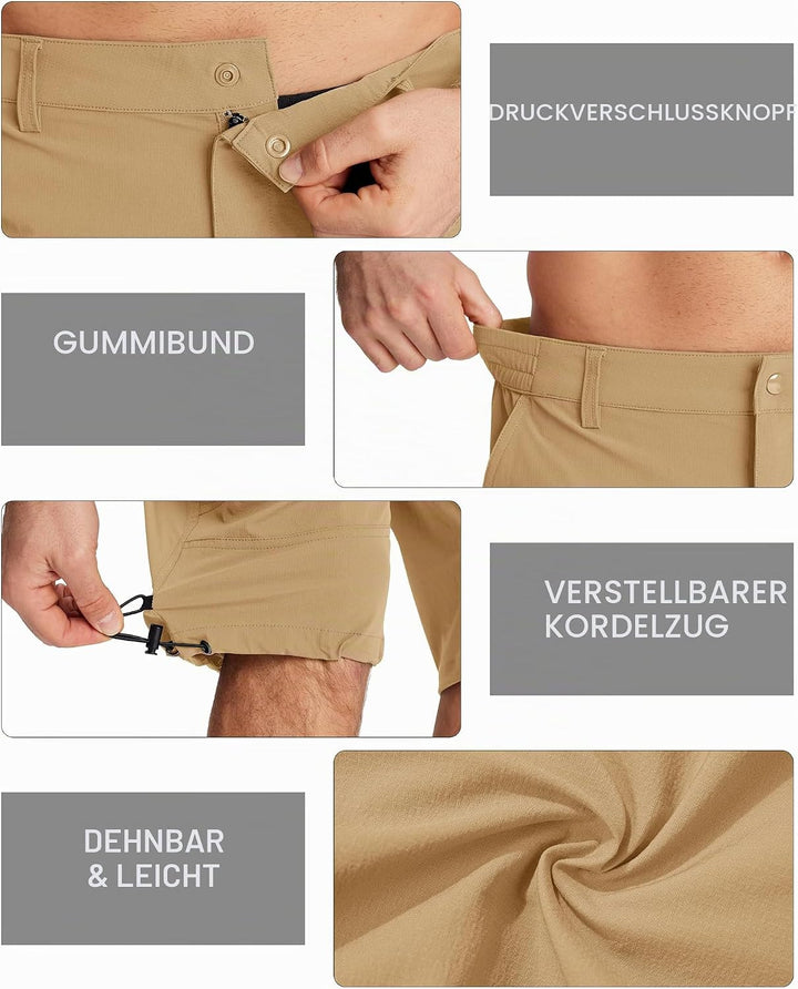 MAGCOMSEN Herren 3/4 Hose Schnelltrocknend Outdoor Shorts mit 7 Taschen Leicht Sommer Caprihose Atmu