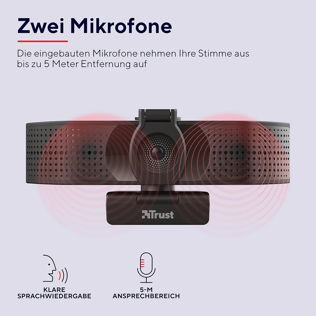 Trust Teza 4K Ultra HD Webcam, 3840x2160 mit 2 Mikrofonen und Autofokus, 30 FPS, USB Plug & Play, We