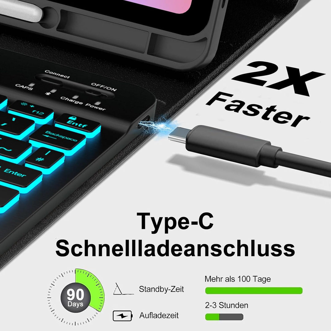 Tastatur für Samsung Galaxy Tab S10 Lite/S10 FE/S9 FE 10.9" &amp; S9 11" Schwarz2 10.9 Zoll Beleuchtung,