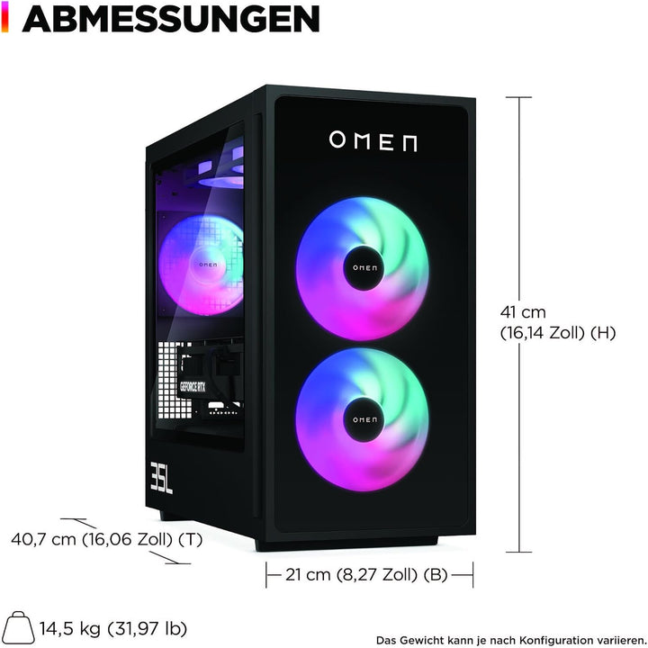 HP Omen GT16-0274ng 35L Gaming Desktop PC, AMD Ryzen 7 8700F, 32 GB DDR5-SDRAM, 1 TB SSD, NVIDIA GeF