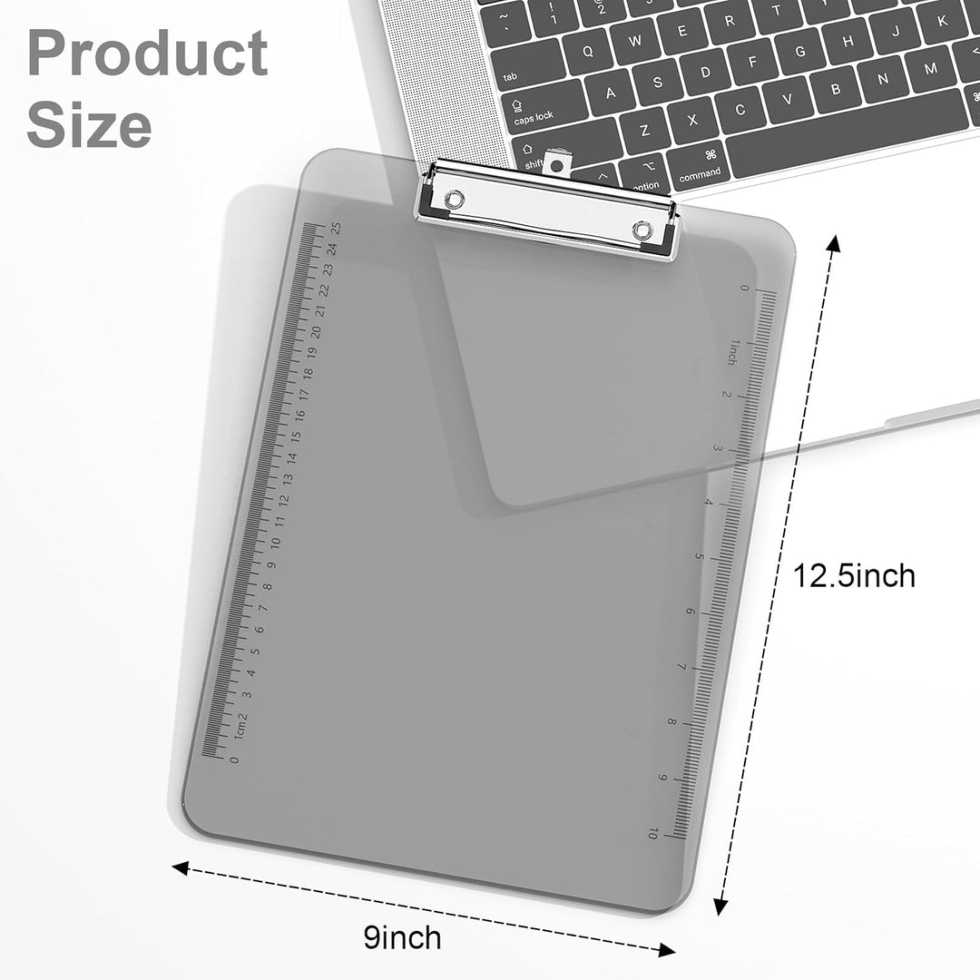 Piasoenc 6 Pack Plastic Clipboards,Translucent Clip Board with Low Profile, Purple Clipboard with Ru