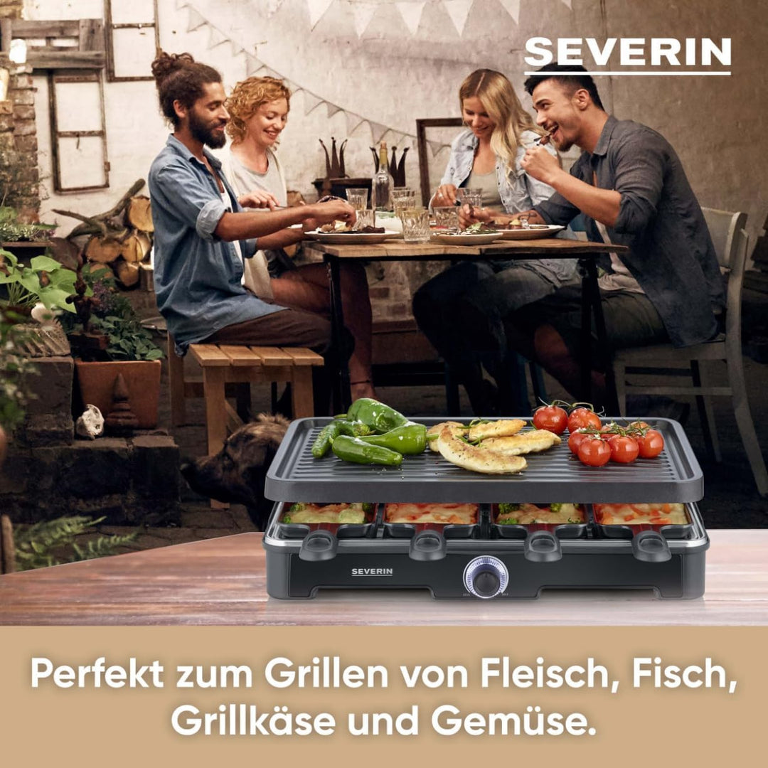 SEVERIN Raclette-Grill, Raclette mit grosser Grillplatte, Keramik- & Antihaftbeschichtung, 8 Raclett