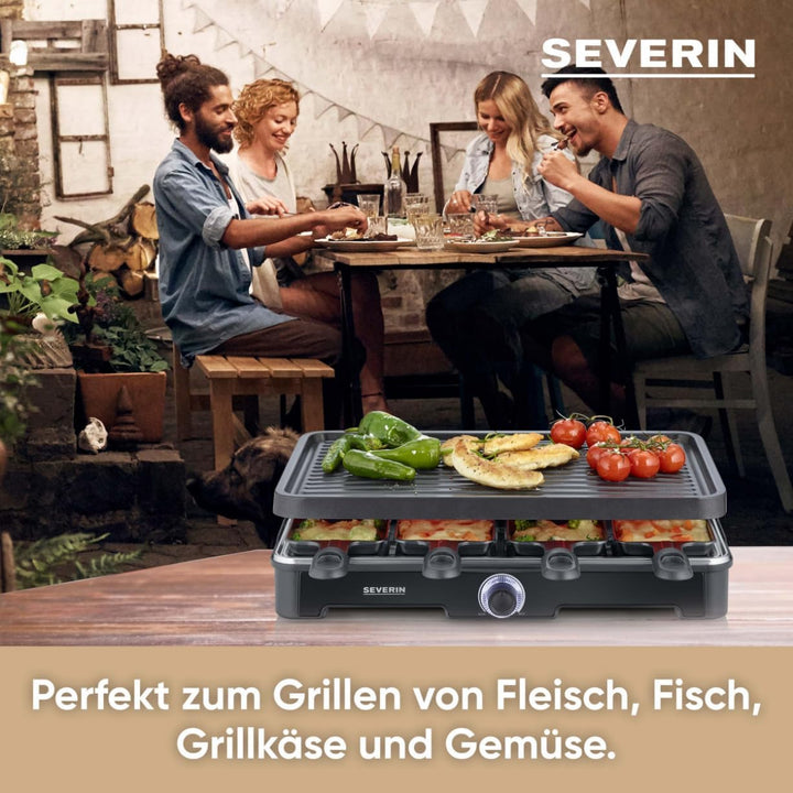 SEVERIN Raclette-Grill, Raclette mit grosser Grillplatte, Keramik- & Antihaftbeschichtung, 8 Raclett