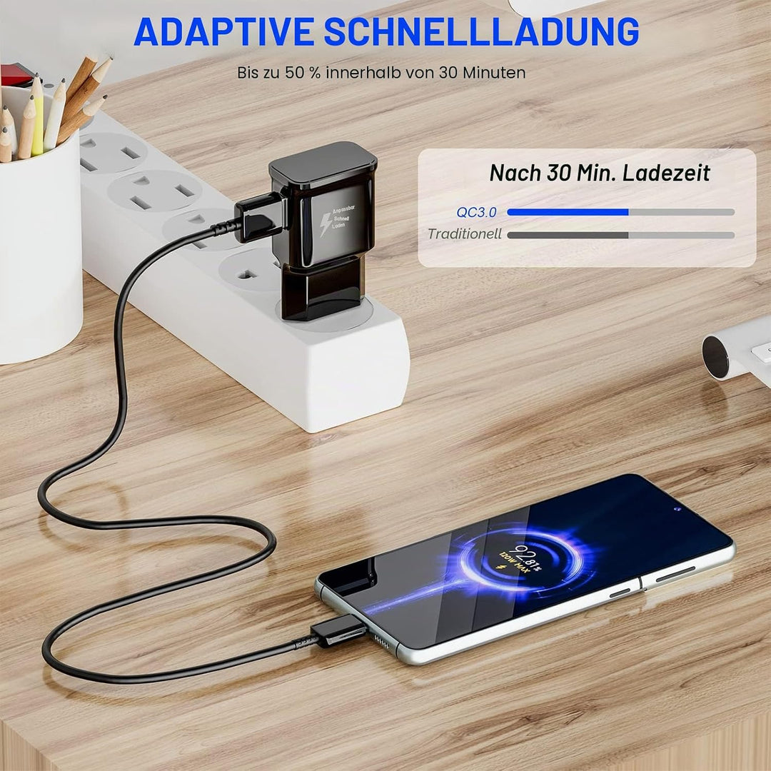 2-Pack Adaptives Schnell-Ladegerät, Schnellladegerät Netzteil mit USB C Ladekabel für Samsung Galaxy