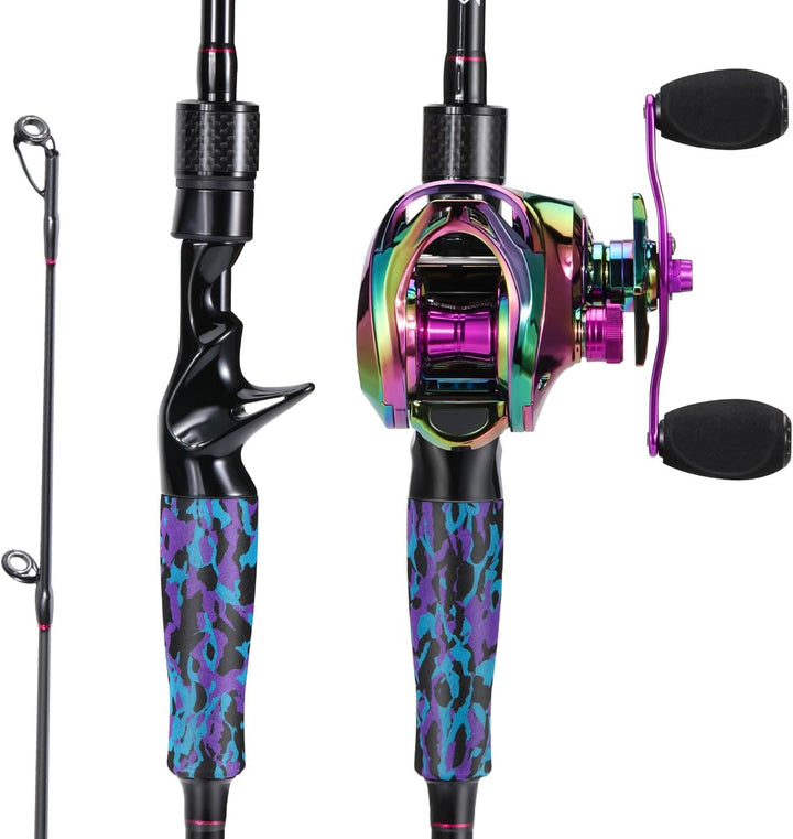 Sougayilang MX-2 Wurfangelrute und Baitcastrolle Combo, 1,8m/2,1m Baitcaster Combo - Raubfisch-Angel