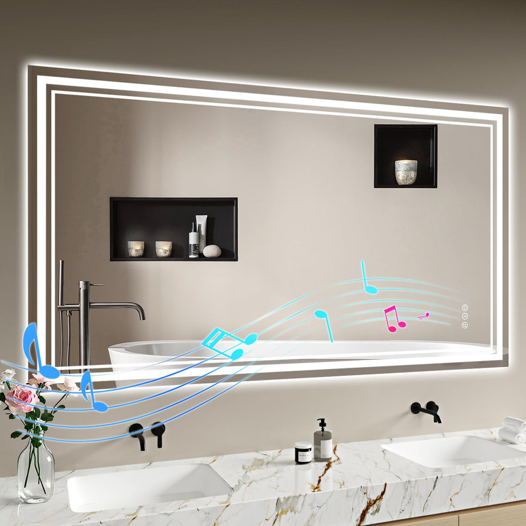 Badspiegel-mit-Beleuchtung 140x70 - LED Badezimmerspiegel mit Bluetooth - Badezimmer Spiegel mit Bel