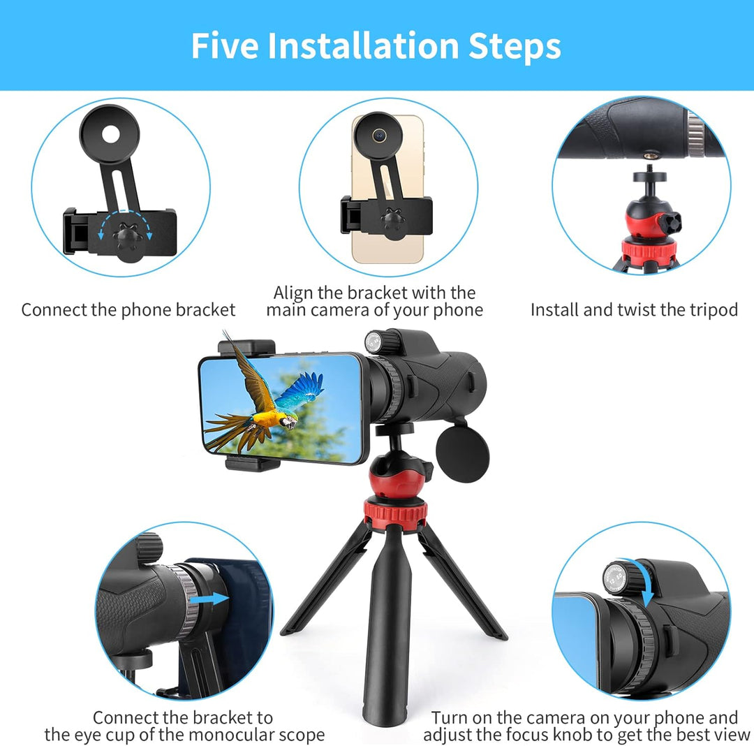 GOHHME 12 X 50 HD Monokular Teleskop, Monokulare Fernrohr Erwachsene mit Smartphone-Halter und Upgra