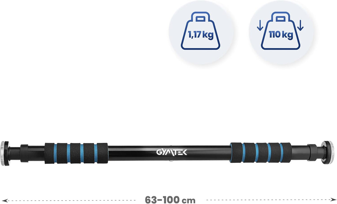 Gymtek Klimmzugstange für Türrahmen von 65 bis 100 cm, Rutschfest Pull Up Bar ohne Schrauben Montier