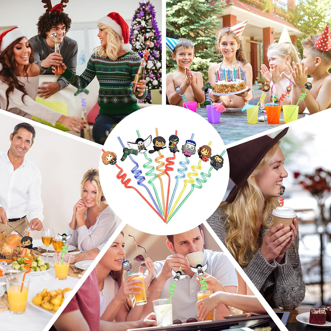 sitengjun 16 Stück Plastik Strohhalme,Harry Pot Geburtstag Party Deko,Strohhalme,Wiederverwendbare T