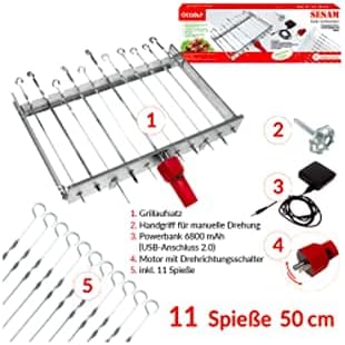 OLYMP Mehrfacher Drehspiess für 11 Spiesse SESAM mit Motor und Akku! L 62 cm, Breite regulierbar 24-