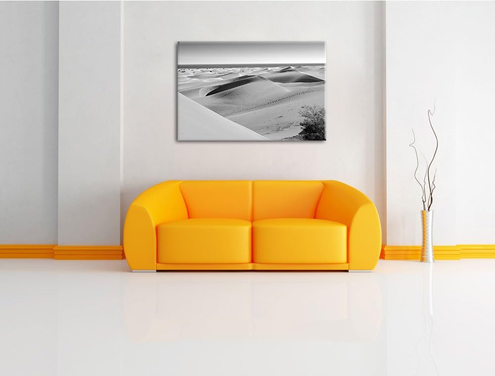 schöne Wüste am Meer schwarz/weiss Format: 100x70 auf Leinwand, XXL riesige Bilder fertig gerahmt mi