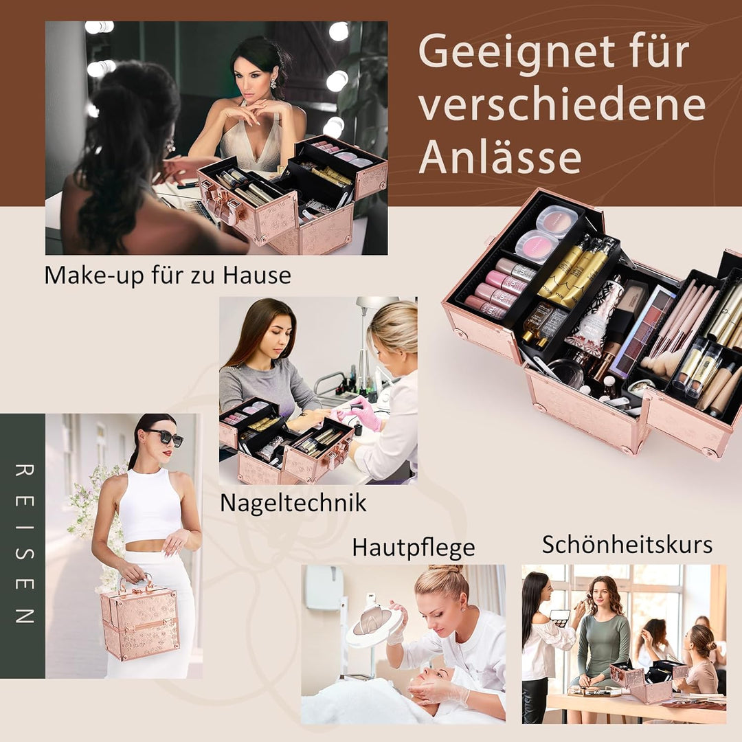 Kosmetikkoffer Schminkkoffer Leer Make up Koffer Alu Beauty Case Abschliessbarer Nagelkoffer Multiko
