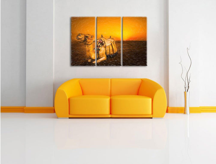 Pixxprint Kamel in Ägypten als Leinwandbild/Grösse: 3 Teilig (120x80 cm) cm/Wandbild/Kunstdruck/fert