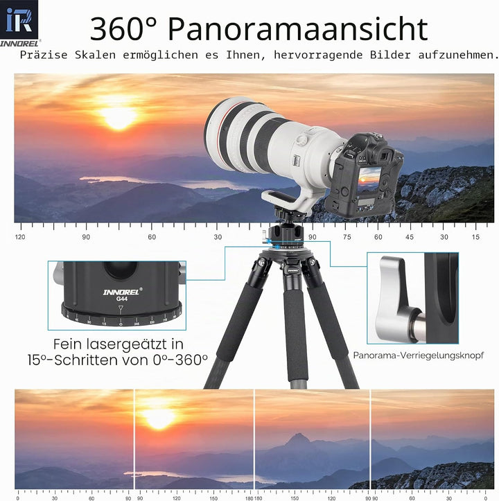 INNOREL G44 Low Profile Panorama-CNC-Metall-Kamerastativ-Kugelkopf mit 1/4" Arca Swiss Universal-Sch