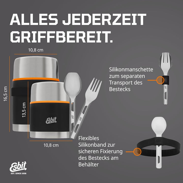Esbit Thermobehälter Classic für Speisen - Warmhaltebehälter 750 ml in Schwarz - aus Edelstahl für w