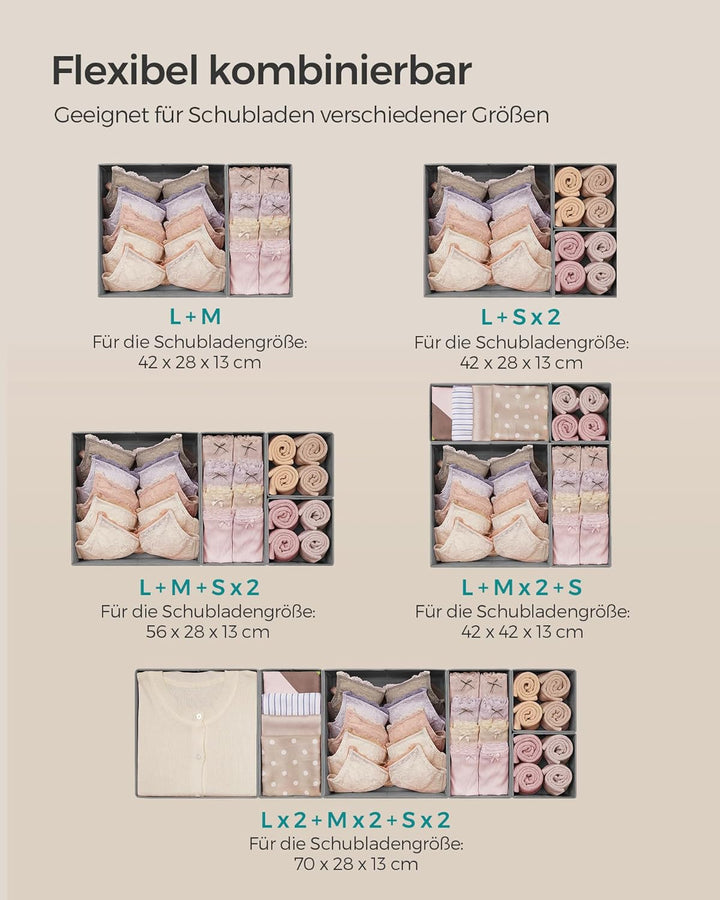 SONGMICS Aufbewahrungsbox für Schublade, 12er Set, Schubladen Organizer, Faltbox, Unterwäsche Organi