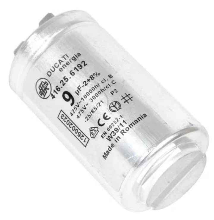 Startkondensator aus Metall, 9,UF-475 V, Faston, 6,3 mm