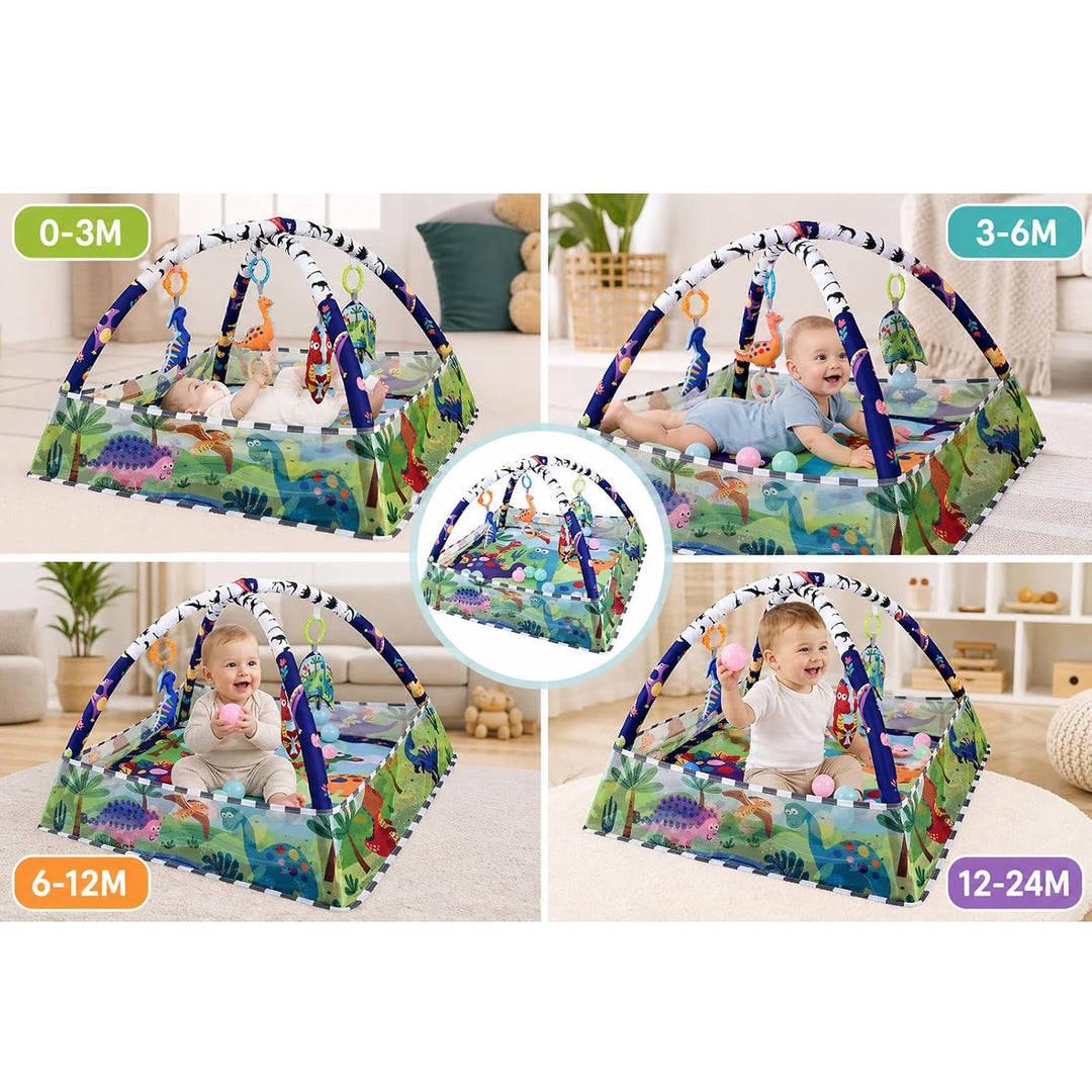 Bebamour Baby Spielmatten Bodenturngeräte von Geburt an, 18 Bälle, 5PCS Hängespielzeug, weiche Baby