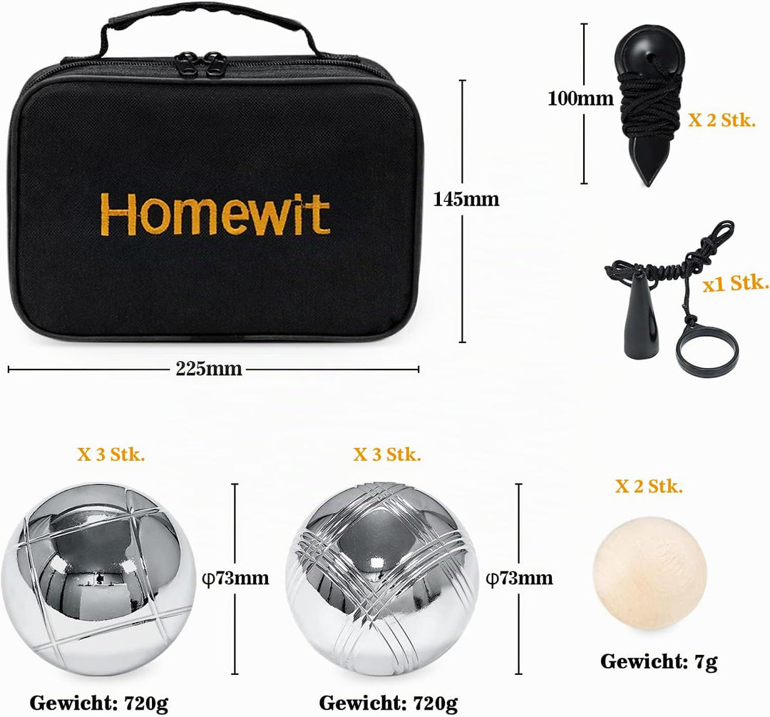 Homewit Boule Set mit 6 Metall Kugeln, Boccia &amp; Petanque Spiel mit Tragetasche, Gartenspiel Outdoor