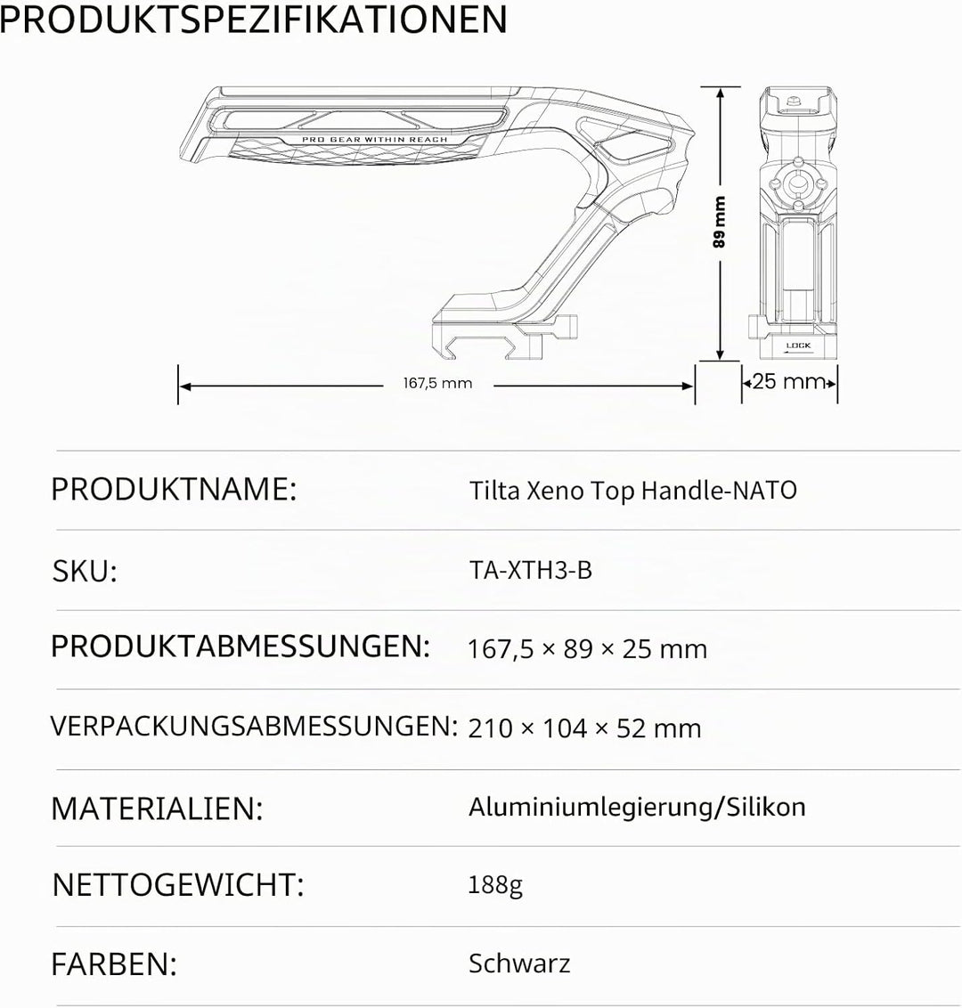 Tilta Xeno Top Griff mit NATO-Halterung - Schwarz TA-XTH3-B NATO - Black, NATO - Black