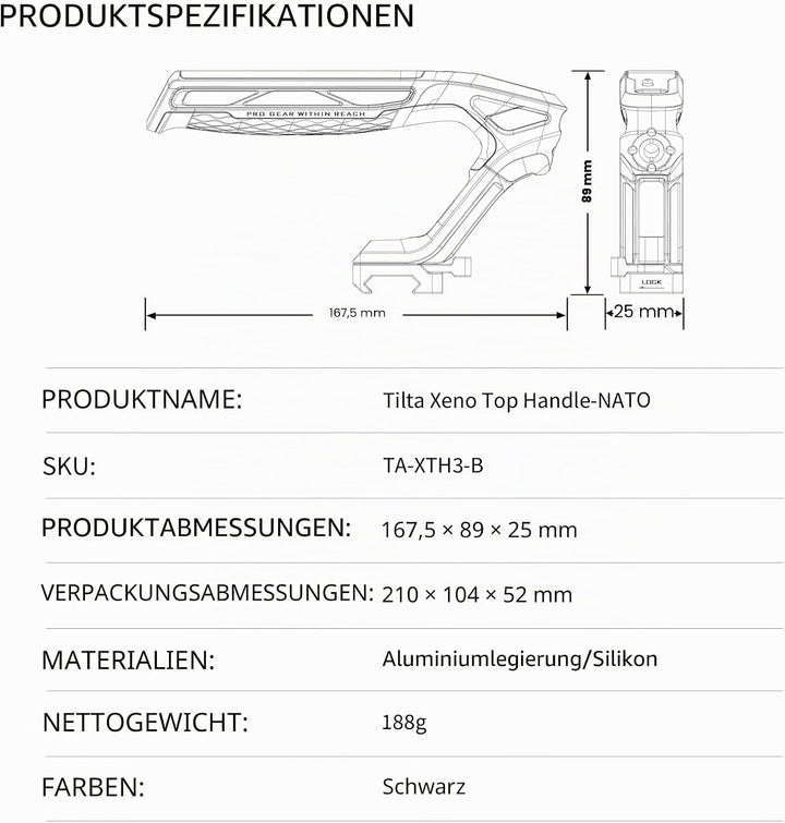 Tilta Xeno Top Griff mit NATO-Halterung - Schwarz TA-XTH3-B NATO - Black, NATO - Black
