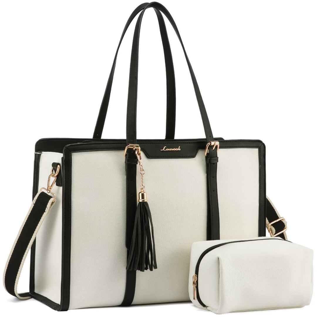 LOVEVOOK Laptop Handtasche Damen 15,6 Zoll Tote Shoulder Crossbody Bag Gross Canvas Shopper Tasche E