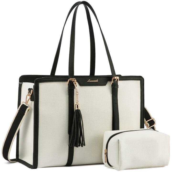 LOVEVOOK Laptop Handtasche Damen 15,6 Zoll Tote Shoulder Crossbody Bag Gross Canvas Shopper Tasche E