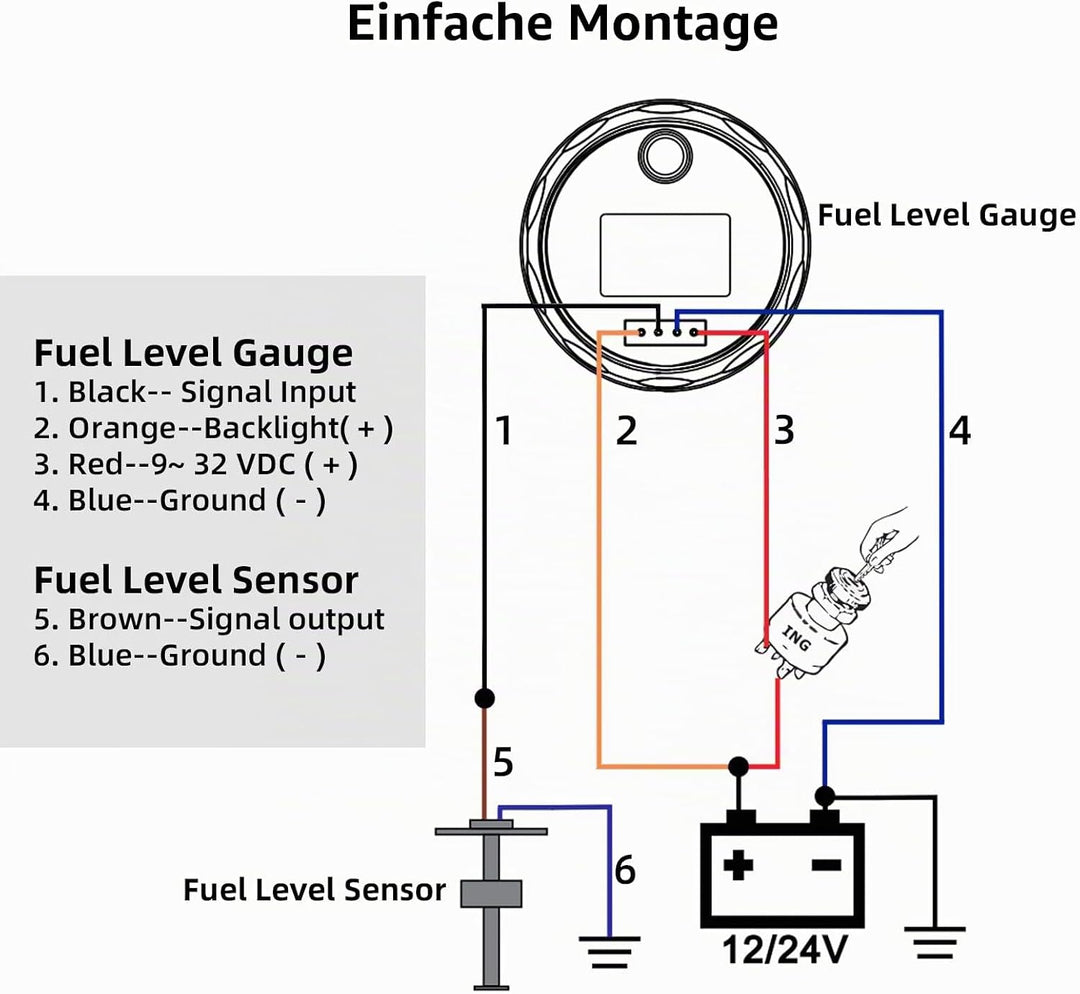 Kraftstoffanzeige,Rupse Universal Auto Kraftstoffstandsanzeige Tankuhr mit Wasserstandssensor Krafts