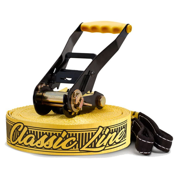 Gibbon Slacklines Classic Original Komplett-Set | 25m | TÜV Geprüft | Balance und Spass mit Trampoli
