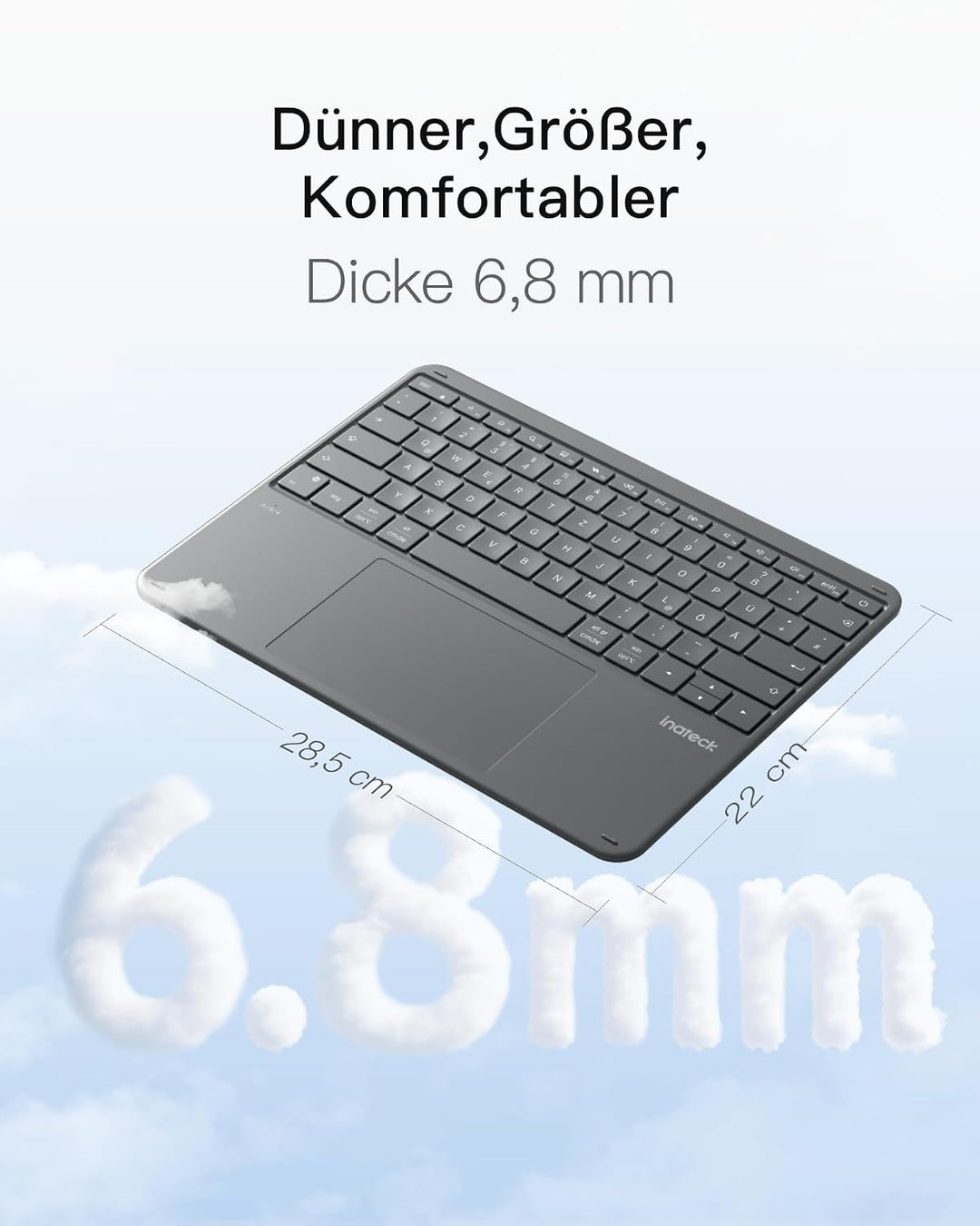 Inateck leichte Bluetooth-Tastatur, grosses Touchpad, grosse Tasten